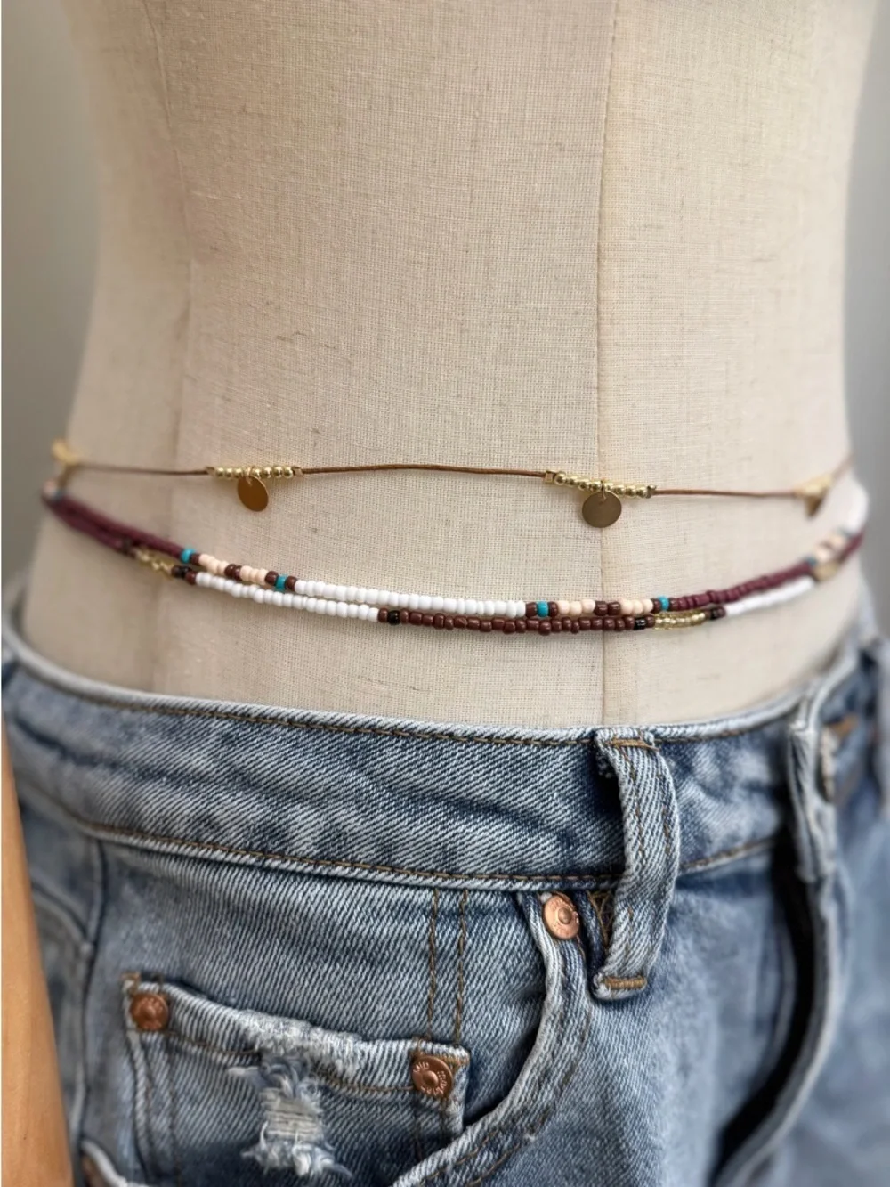Layered Waist Chains Set Women Boho Beaded Belly Chains Gold Disc Minimal